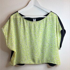 Altar PDX “OOAK Fox Crop” Top - Neon Yellow/White Floral and Sheer Black